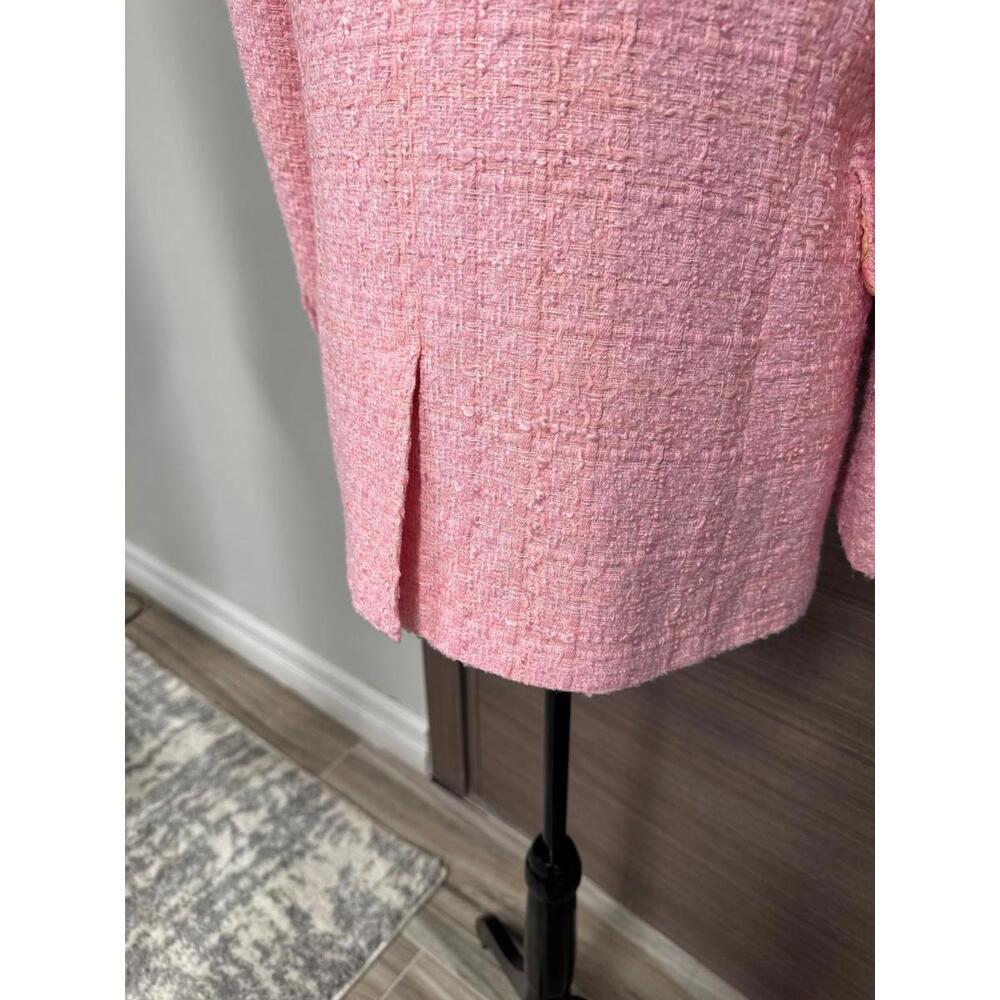 ZARA Pink Tweed Blazer Womens S Gold Button Tailored Jacket Textured Lined - Picture 9 of 9